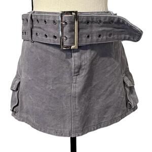 Princess Polly Gray Belted Denim Mini Skirt Size 8